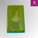 Teal and Lime Green Handloom Silk Saree with Peacock Pallu