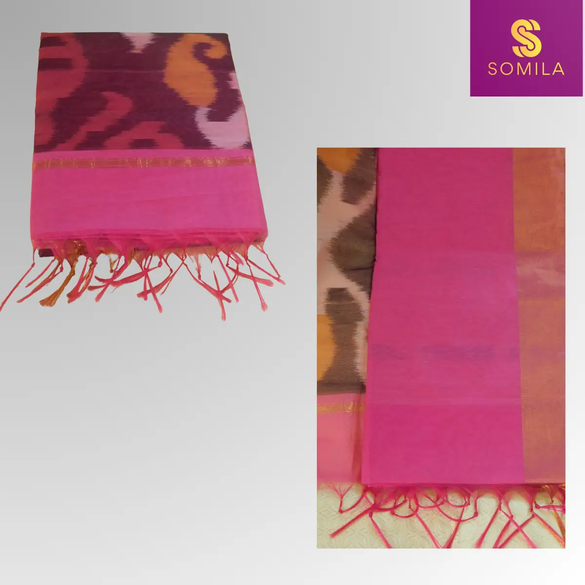 Fuchsia Pink Powerloom Cotton Saree with Abstract Ikat Pallu Fuchsia Pink Powerloom Cotton Saree with Abstract Ikat Pallu