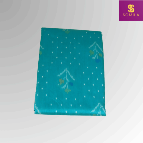 Sky Blue and Teal Powerloom Cotton Saree with Ikat Patterns