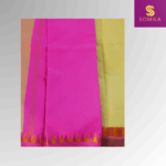 Pastel Yellow and Pink Powerloom Cotton Saree with Temple Border - Image 2