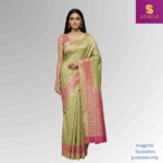 Pastel Green and Pink Powerloom Silk Saree with Paisley Zari Border