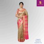 Beige and Pink Powerloom Silk Saree with Floral Butis - Image 2