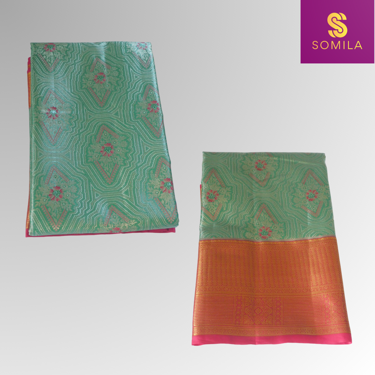 Sea Green Powerloom Silk Saree with Orange Zari Border Sea Green Powerloom Silk Saree with Orange Zari Border