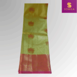 Muted Lime Green Powerloom Silk Saree with Lotus Motifs and Pink Zari Border - Image 2