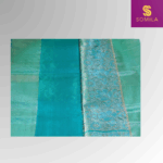 Pastel Blue and Sea Green Silk Saree with Silver Brocade - Image 2