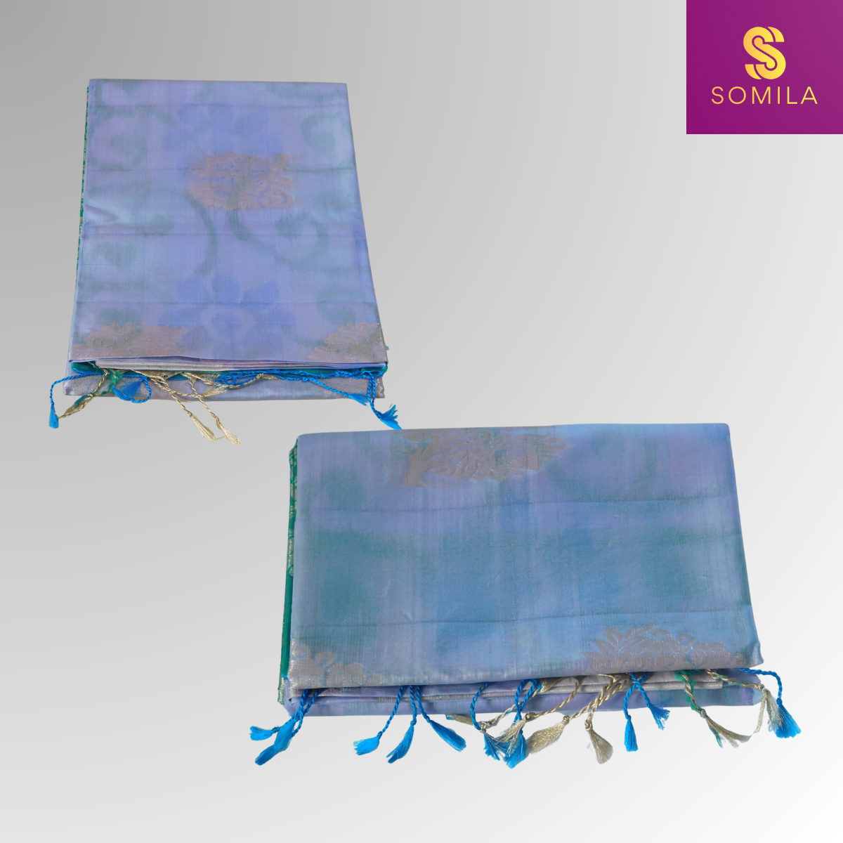 Sea Green and Pastel Blue Powerloom Silk Saree with Silver Brocade Sea Green and Pastel Blue Powerloom Silk Saree with Silver Brocade